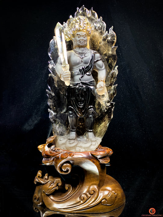 Statuette Bouddha Acala – Quartz Fumé – Rare et Unique | obsidian dragons