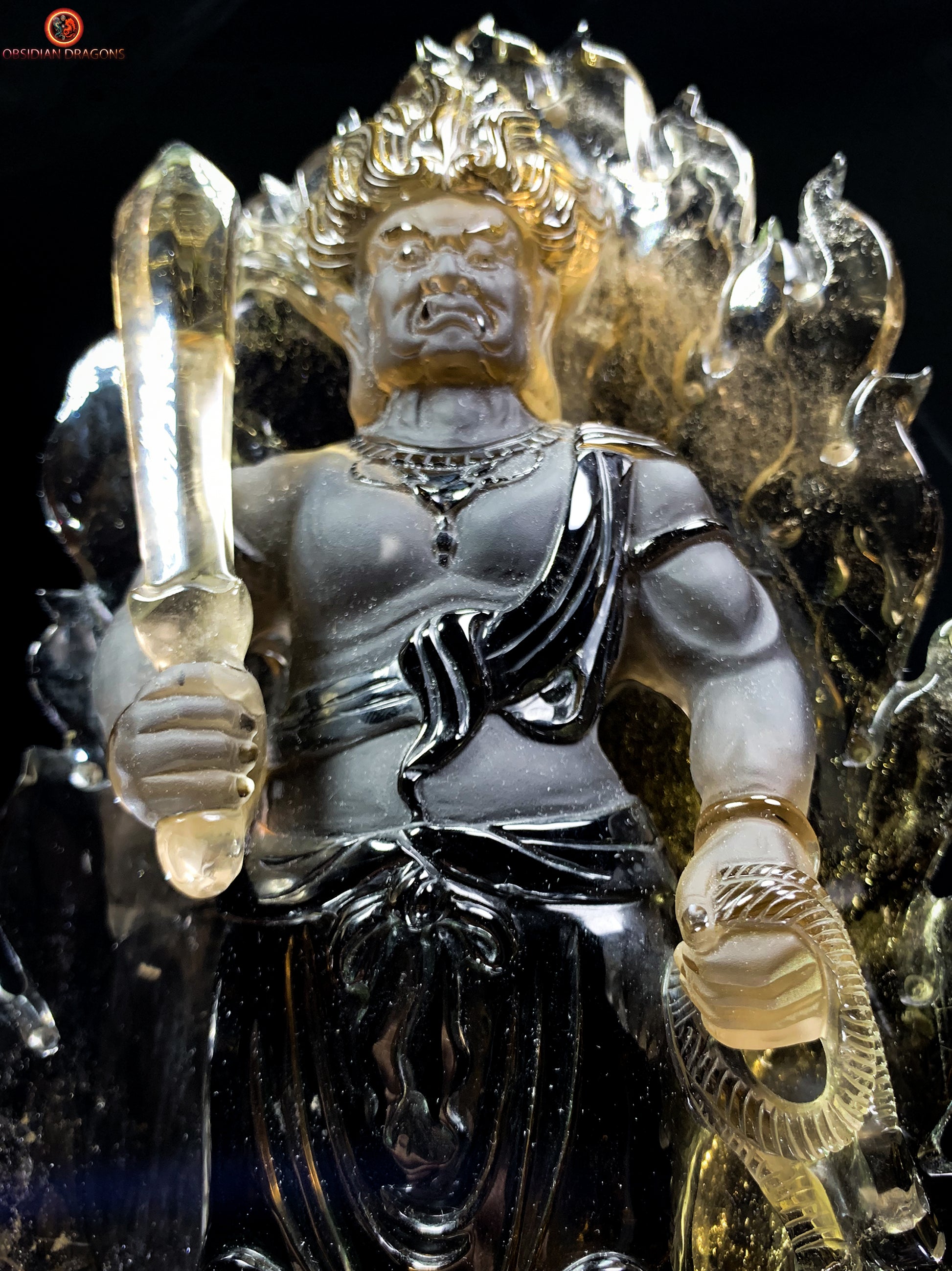 Statuette Bouddha Acala – Quartz Fumé – Rare et Unique | obsidian dragons