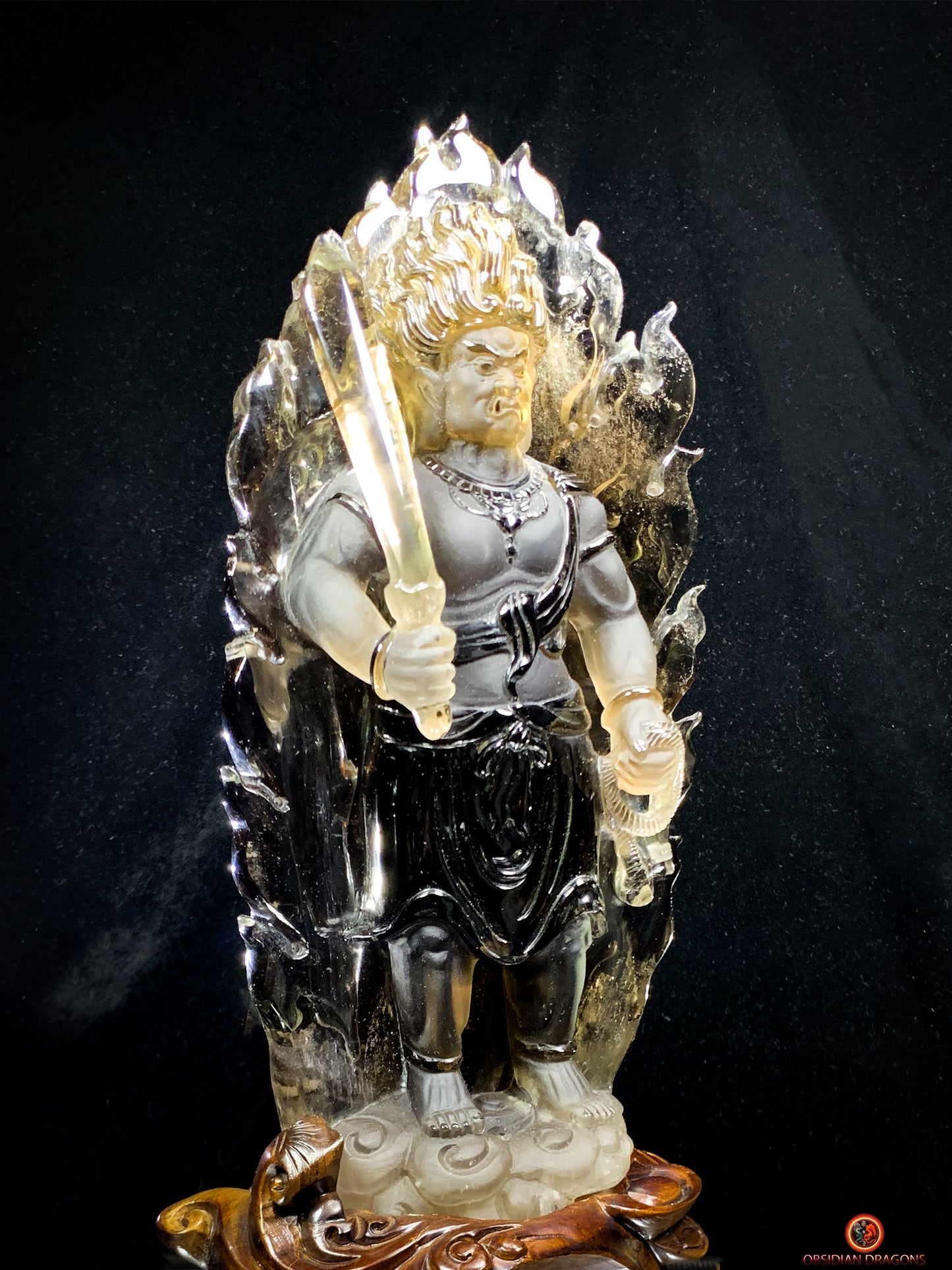 Statuette Bouddha Acala – Quartz Fumé – Rare et Unique | obsidian dragons
