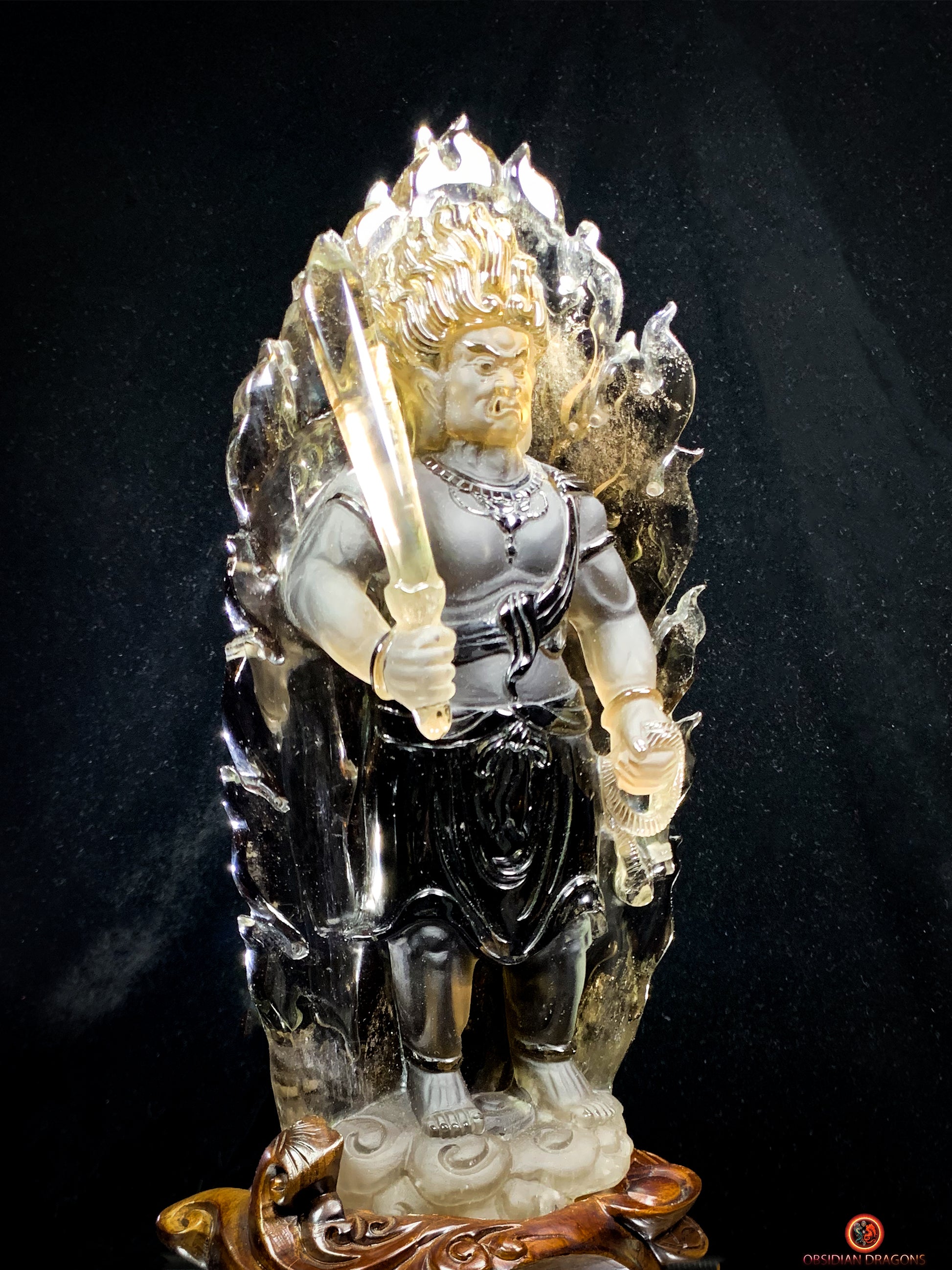 Statuette Bouddha Acala – Quartz Fumé – Rare et Unique | obsidian dragons