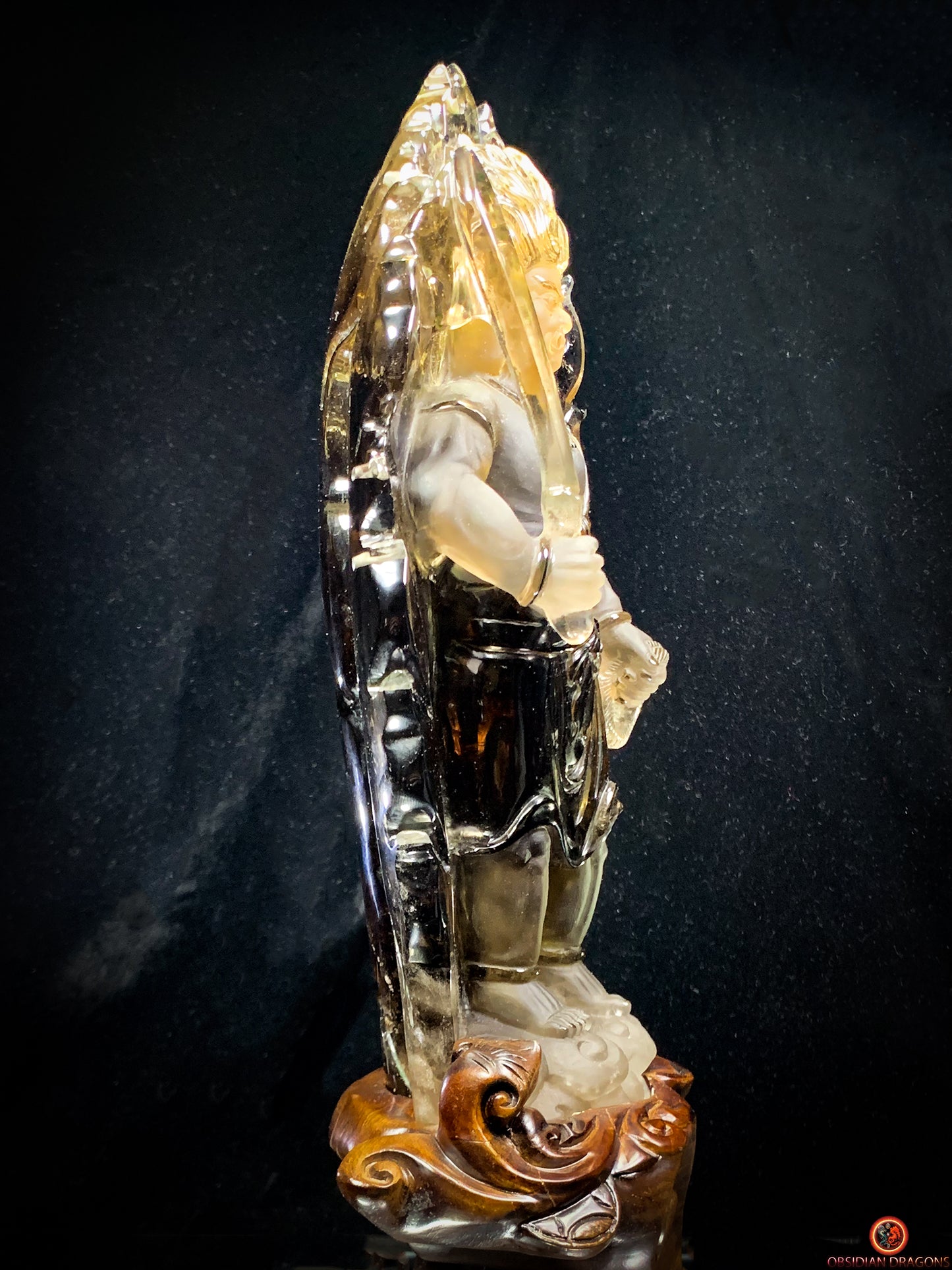 Statuette Bouddha Acala – Quartz Fumé – Rare et Unique