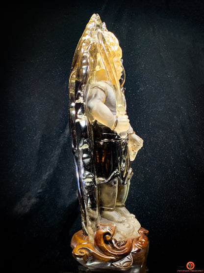 Statuette Bouddha Acala – Quartz Fumé – Rare et Unique