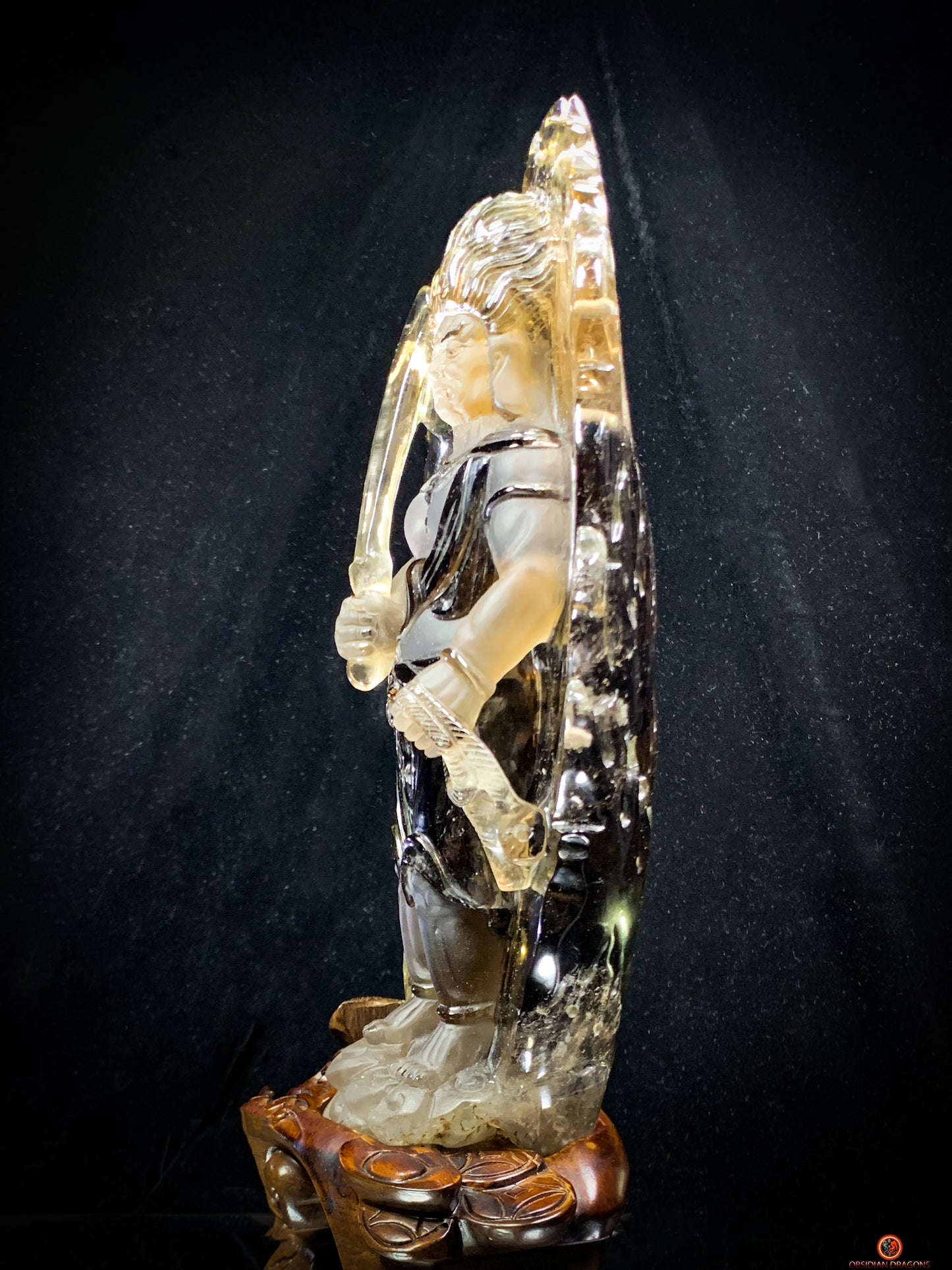 Statuette Bouddha Acala – Quartz Fumé – Rare et Unique