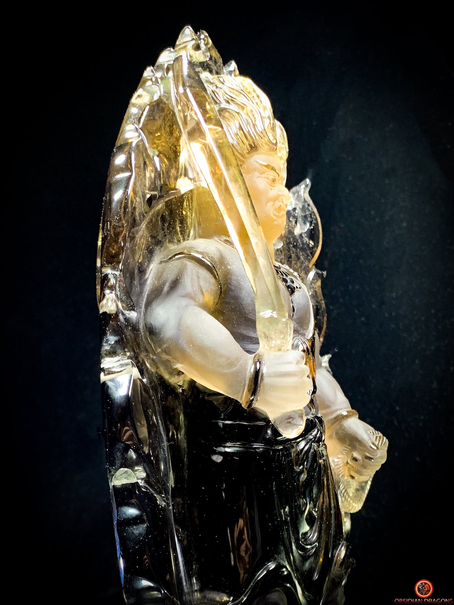 Statuette Bouddha Acala – Quartz Fumé – Rare et Unique