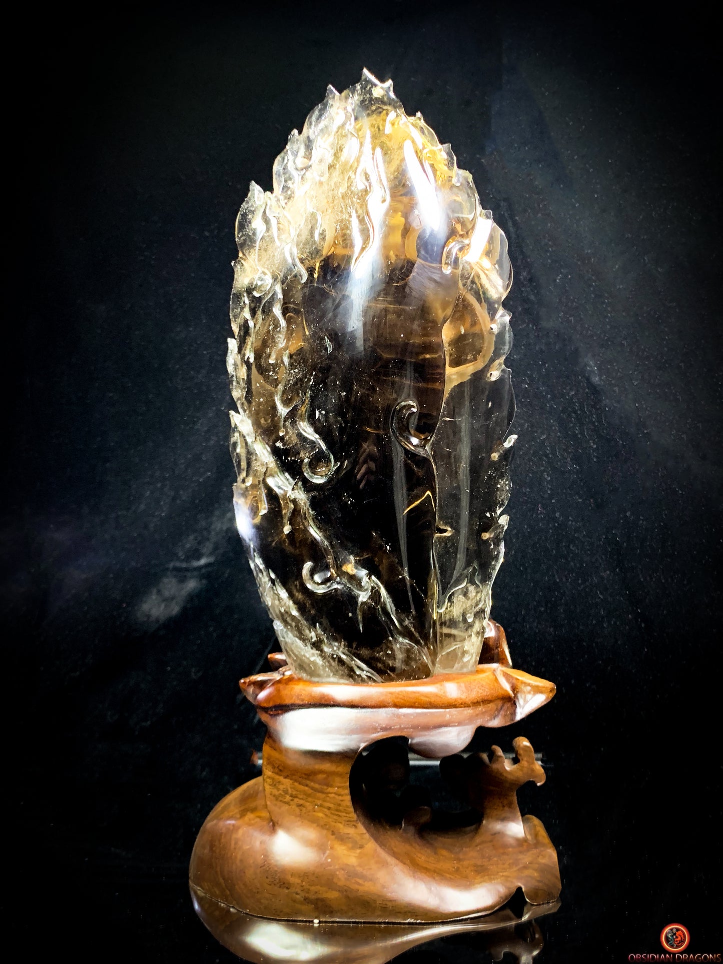 Statuette Bouddha Acala – Quartz Fumé – Rare et Unique