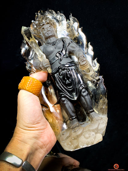Statuette Bouddha Acala – Quartz Fumé – Rare et Unique | obsidian dragons