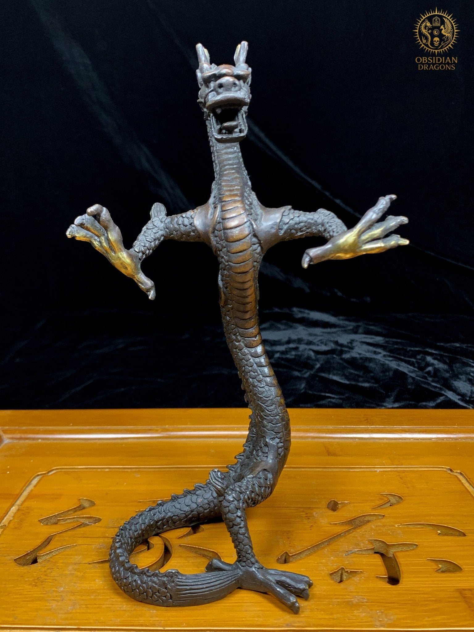 Statuette Dragon Chinois en Bronze - Statuette Feng Shui | obsidian dragons