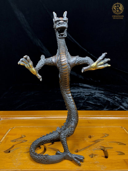 Statuette Dragon Chinois en Bronze - Statuette Feng Shui | obsidian dragons
