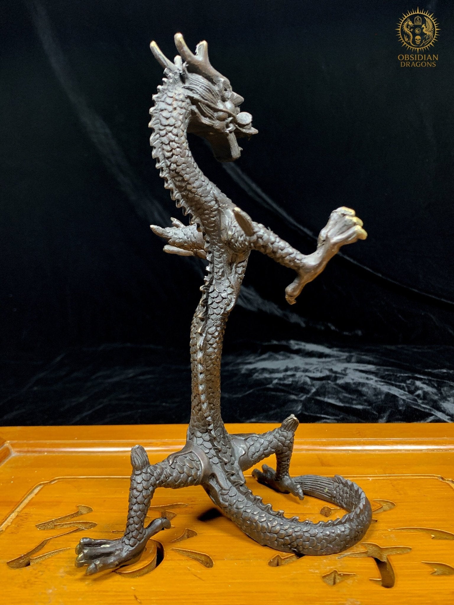 Statuette Dragon Chinois en Bronze - Statuette Feng Shui | obsidian dragons