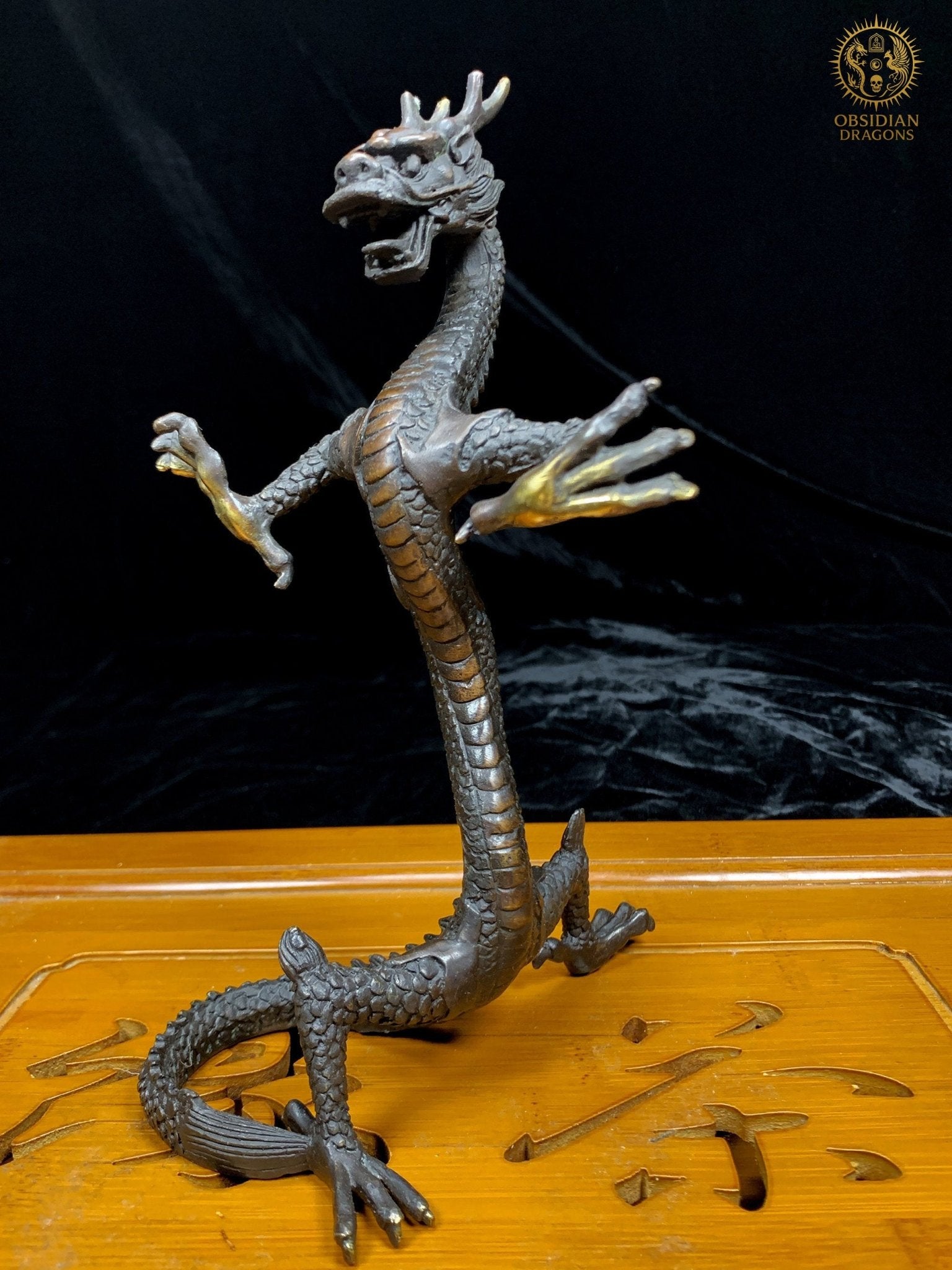 Statuette Dragon Chinois en Bronze - Statuette Feng Shui | obsidian dragons