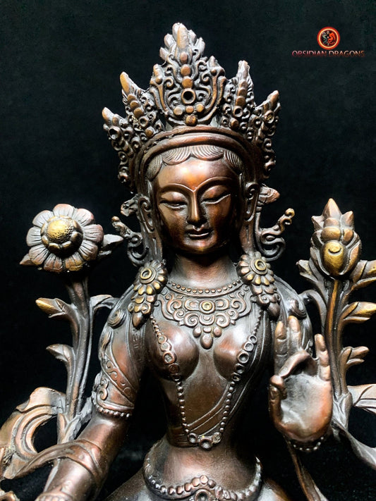 Statuette de Tara Verte en Bronze - 23 cm - Art Tibetain | obsidian dragons