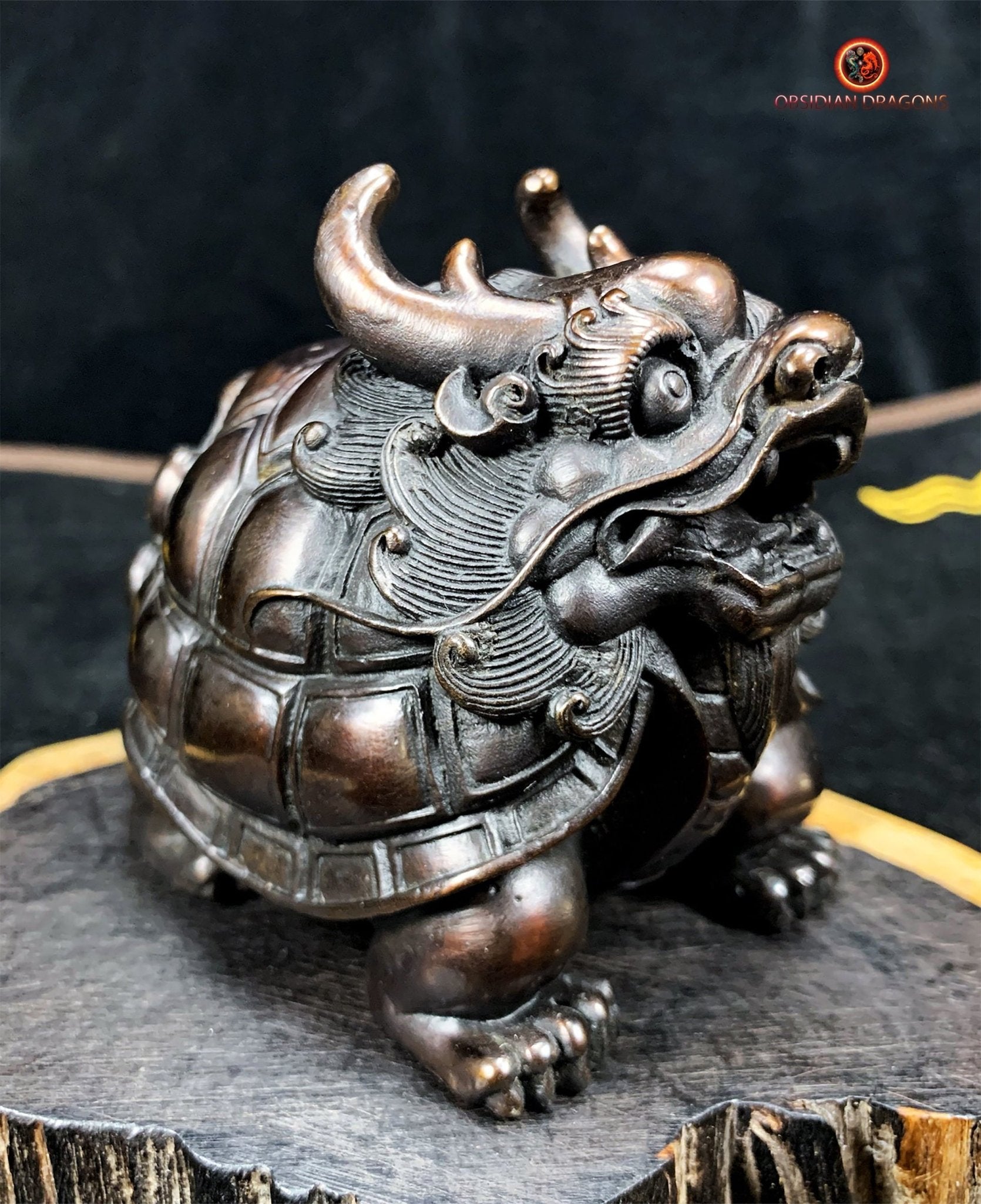 Statuette dragon tortue en Bronze - Protection Feng Shui | obsidian dragons