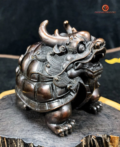 Statuette dragon tortue en Bronze - Protection Feng Shui | obsidian dragons