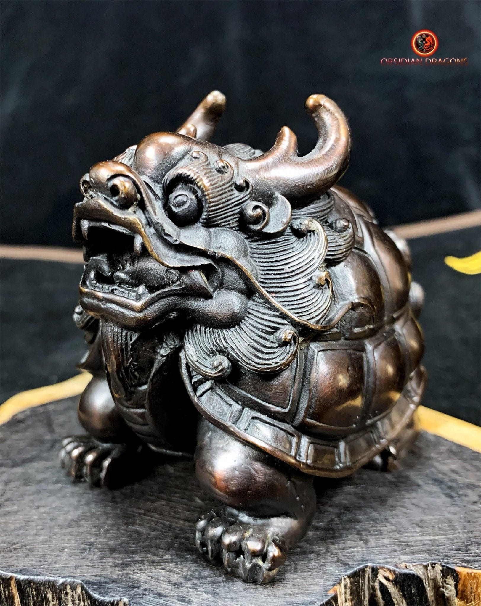 Statuette dragon tortue en Bronze - Protection Feng Shui | obsidian dragons