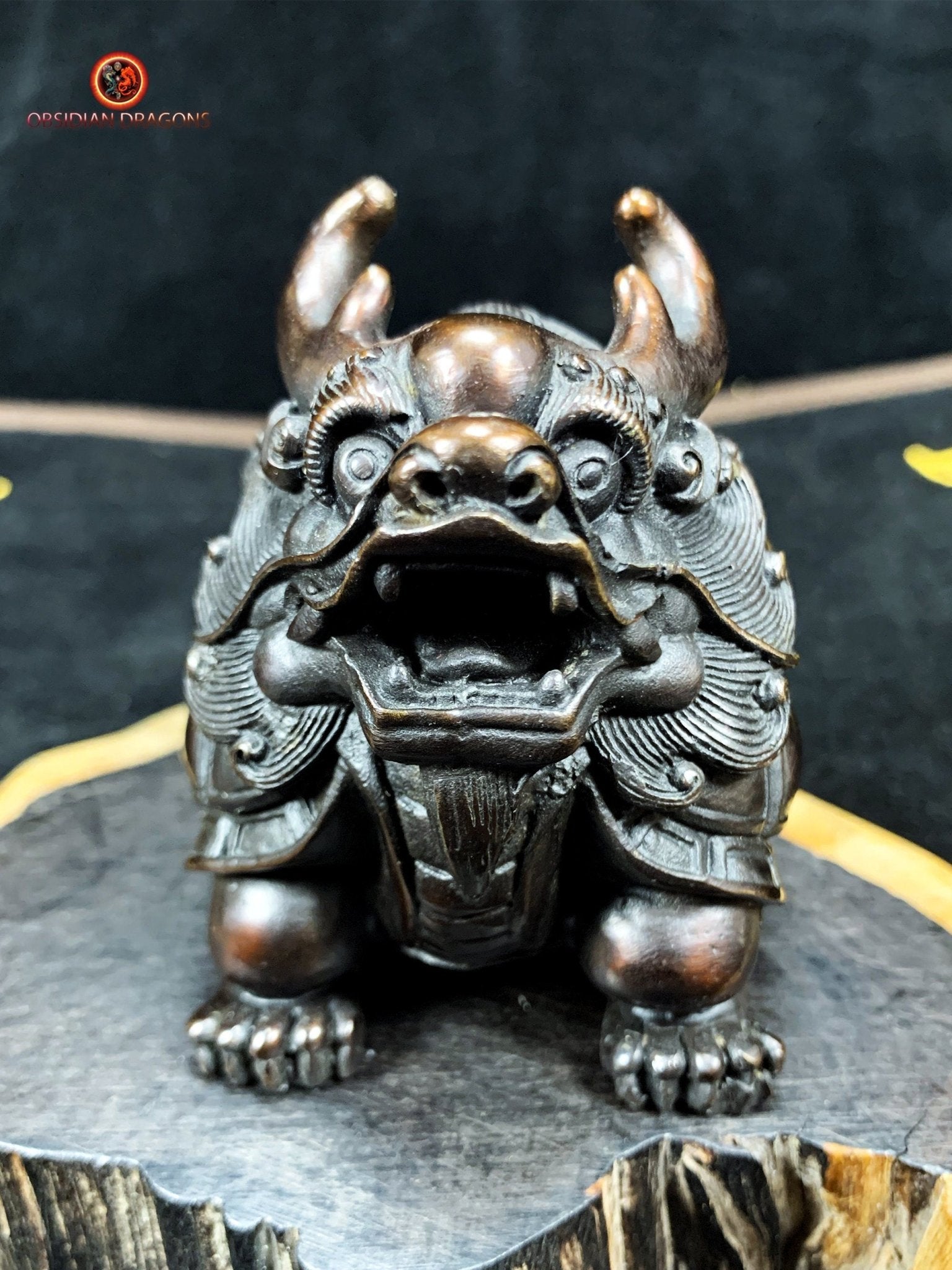 Statuette dragon tortue en Bronze - Protection Feng Shui | obsidian dragons