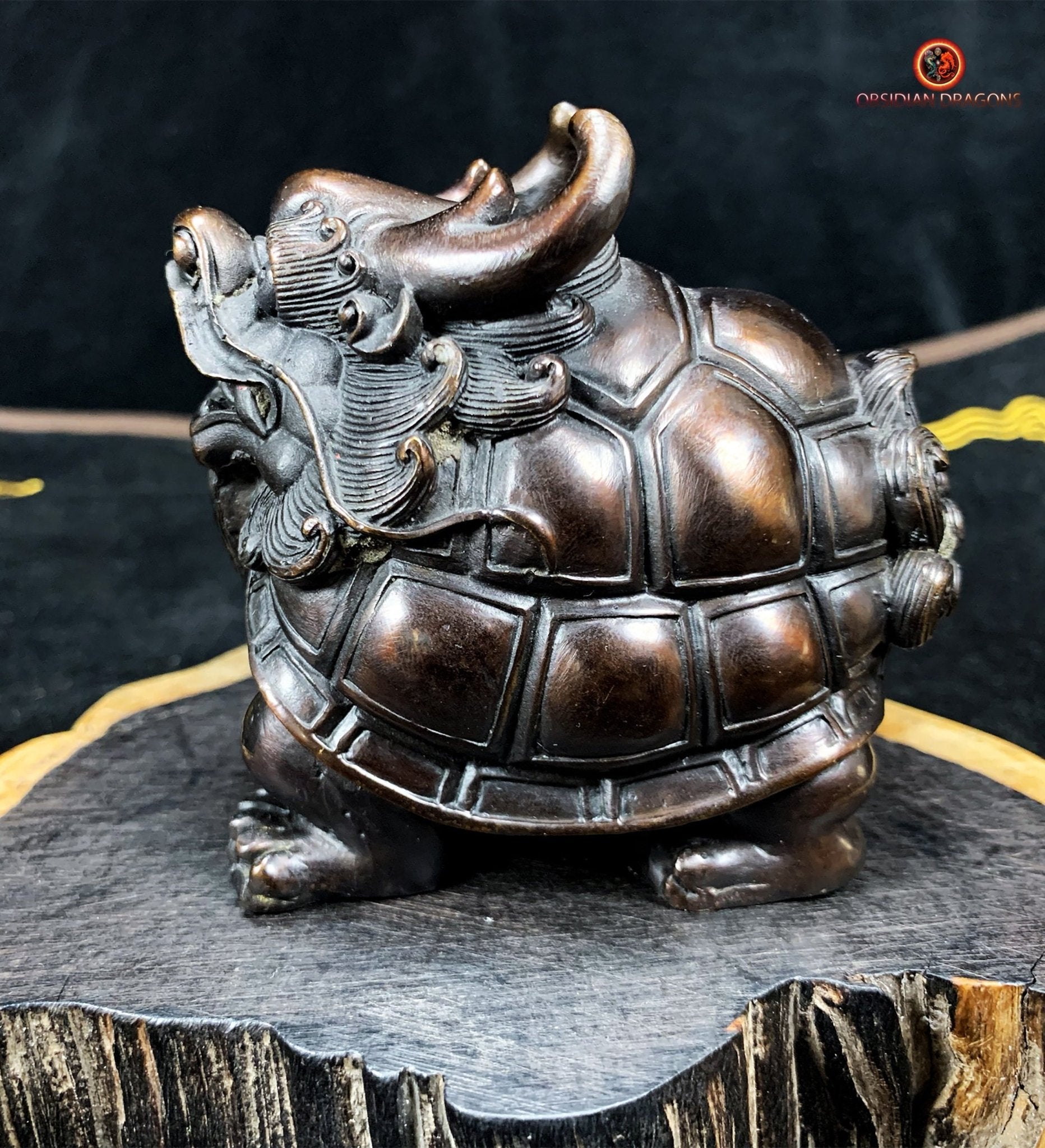 Statuette dragon tortue en Bronze - Protection Feng Shui | obsidian dragons
