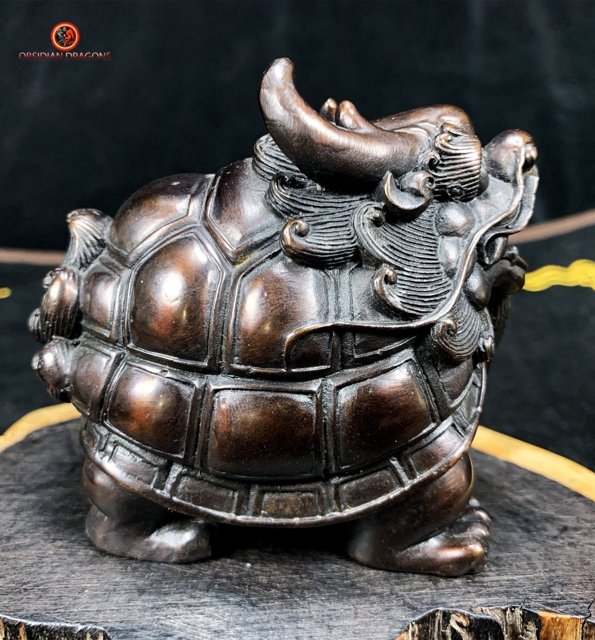 Statuette dragon tortue en Bronze - Protection Feng Shui | obsidian dragons
