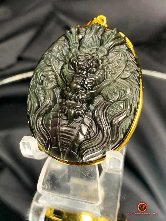 Talisman Dragon en Obsidienne - Argent Plaqué Or 24K | obsidian dragons