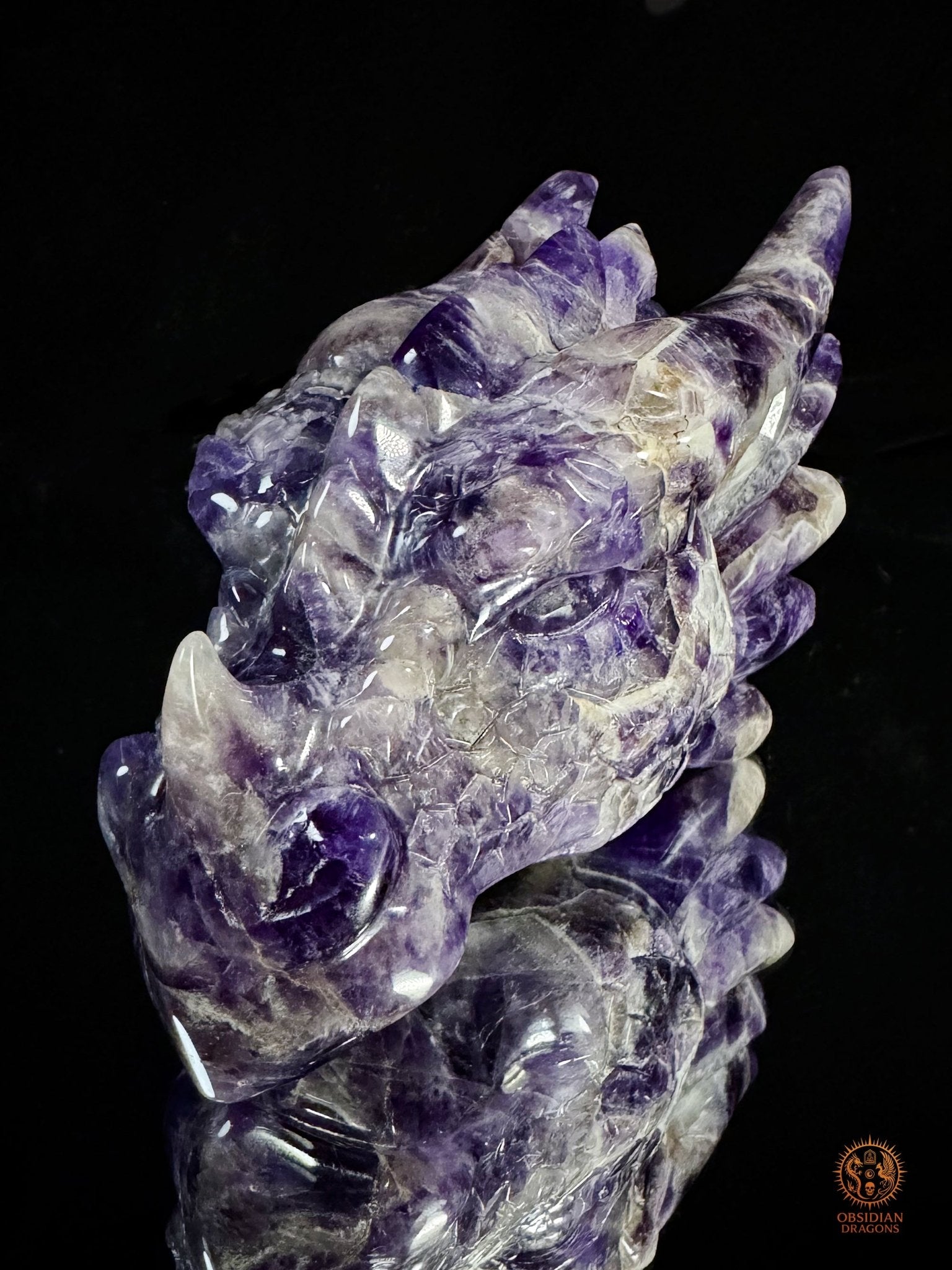 Tête de Dragon en Améthyste Chevron – Dragon de collection | obsidian dragons
