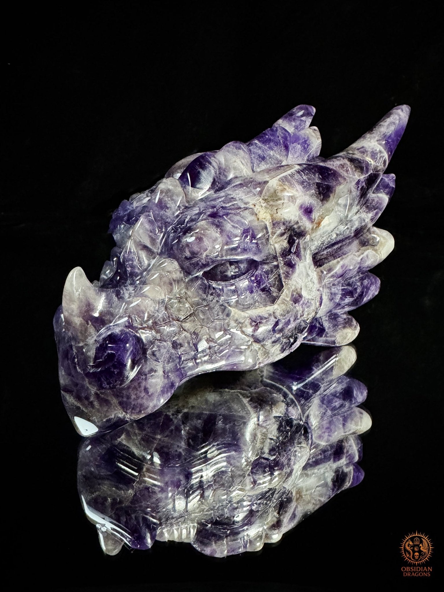 Tête de Dragon en Améthyste Chevron – Dragon de collection | obsidian dragons