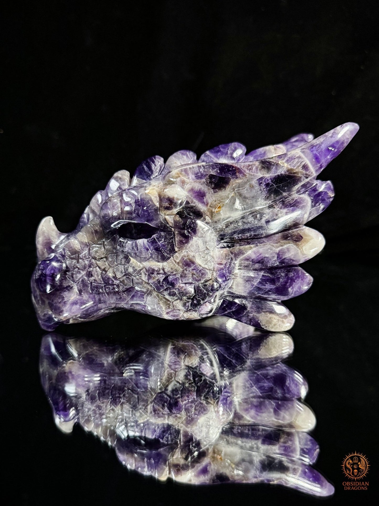 Tête de Dragon en Améthyste Chevron – Dragon de collection | obsidian dragons