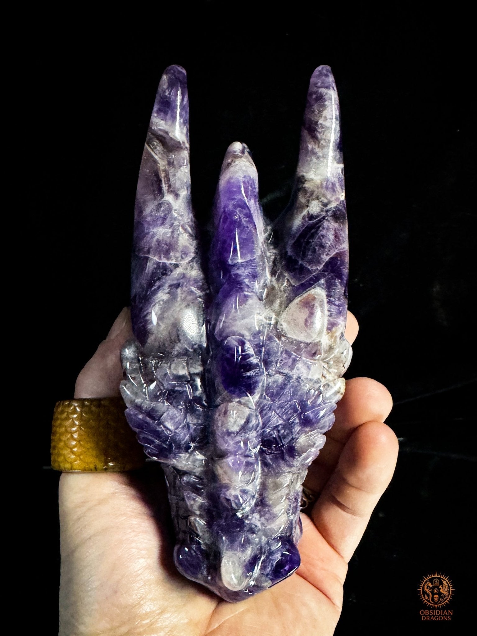 Tête de Dragon en Améthyste Chevron – Dragon de collection | obsidian dragons