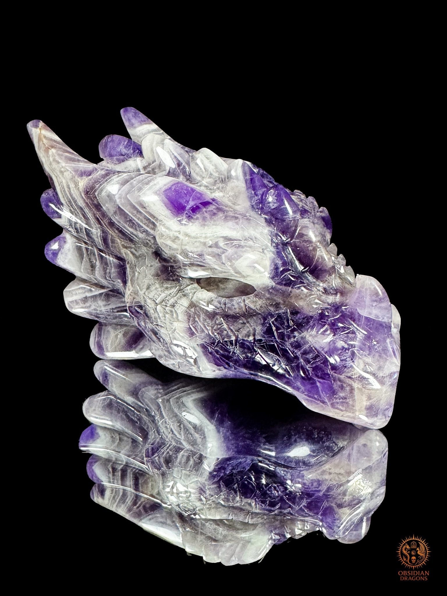 Tête de dragon en améthyste chevron - Le visionnaire | obsidian dragons