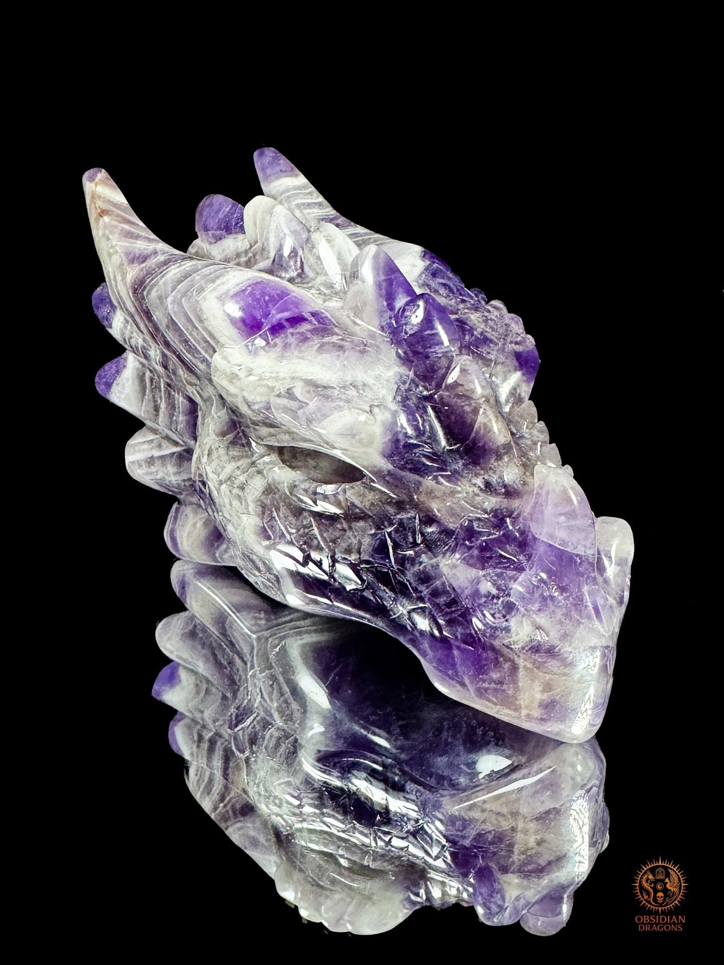 Tête de dragon en améthyste chevron - Le visionnaire | obsidian dragons