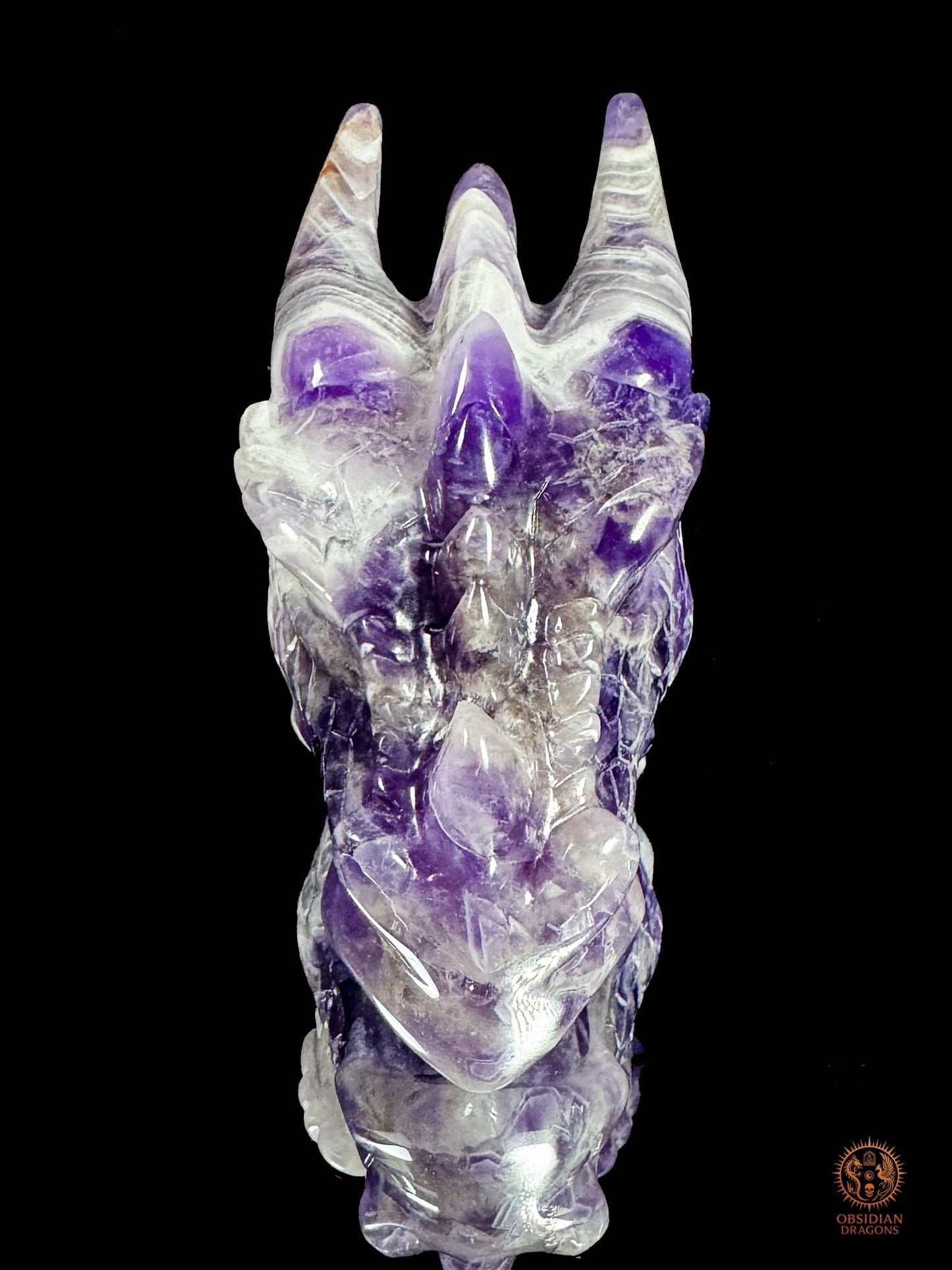 Tête de dragon en améthyste chevron - Le visionnaire | obsidian dragons