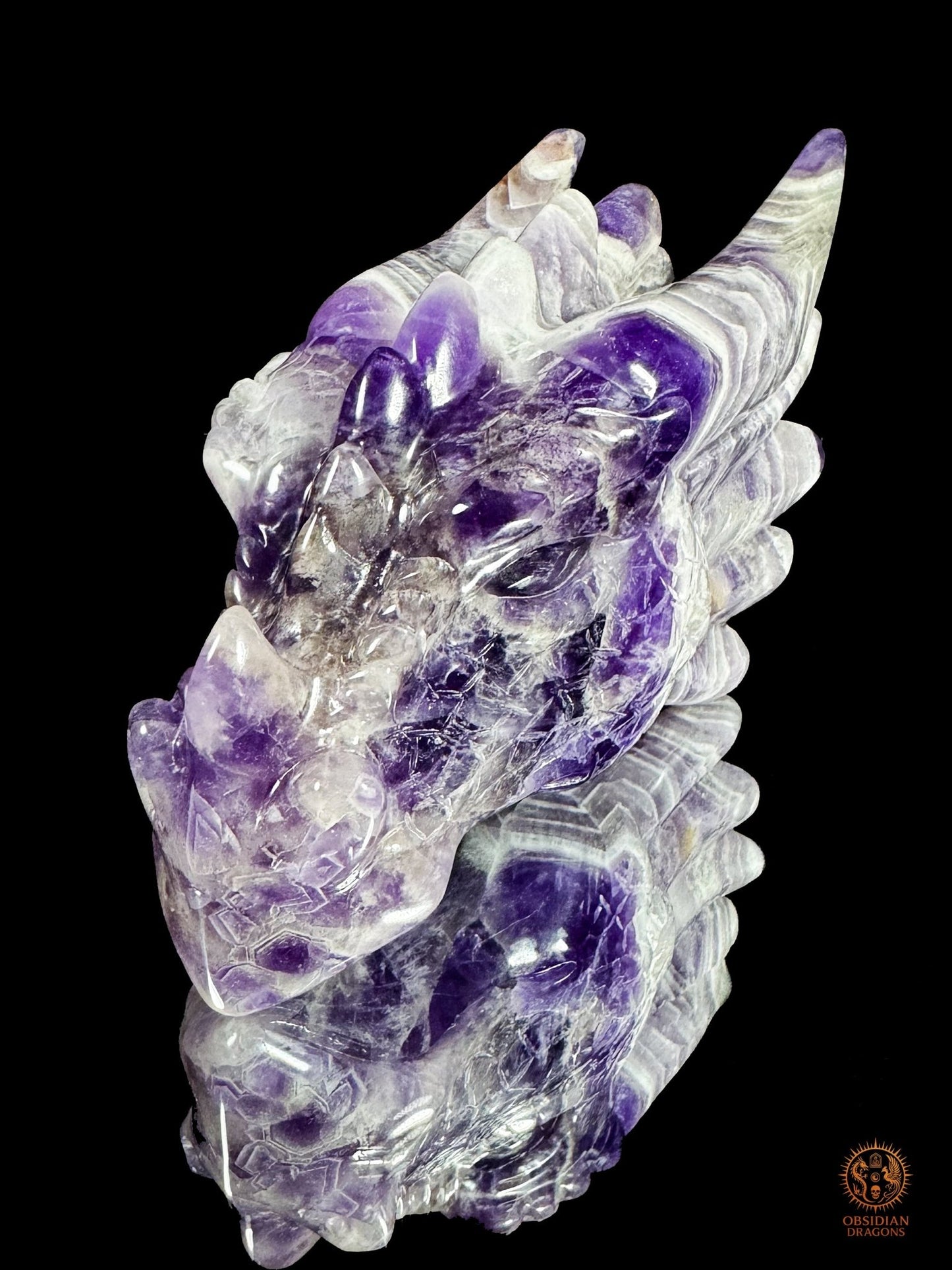 Tête de dragon en améthyste chevron - Le visionnaire | obsidian dragons