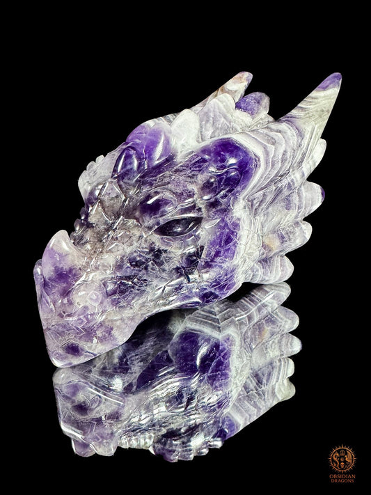 Tête de dragon en améthyste chevron - Le visionnaire | obsidian dragons