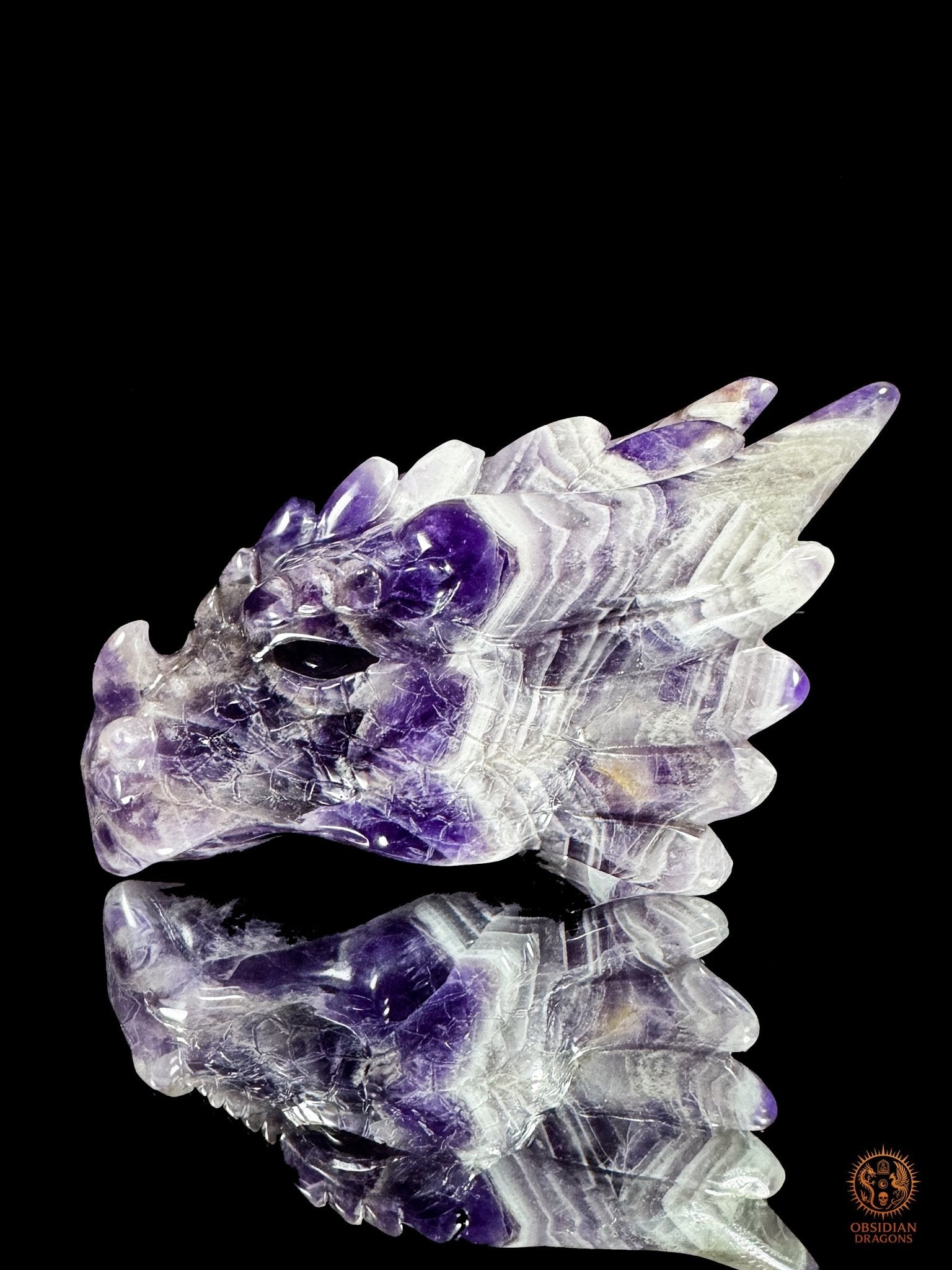 Tête de dragon en améthyste chevron - Le visionnaire | obsidian dragons