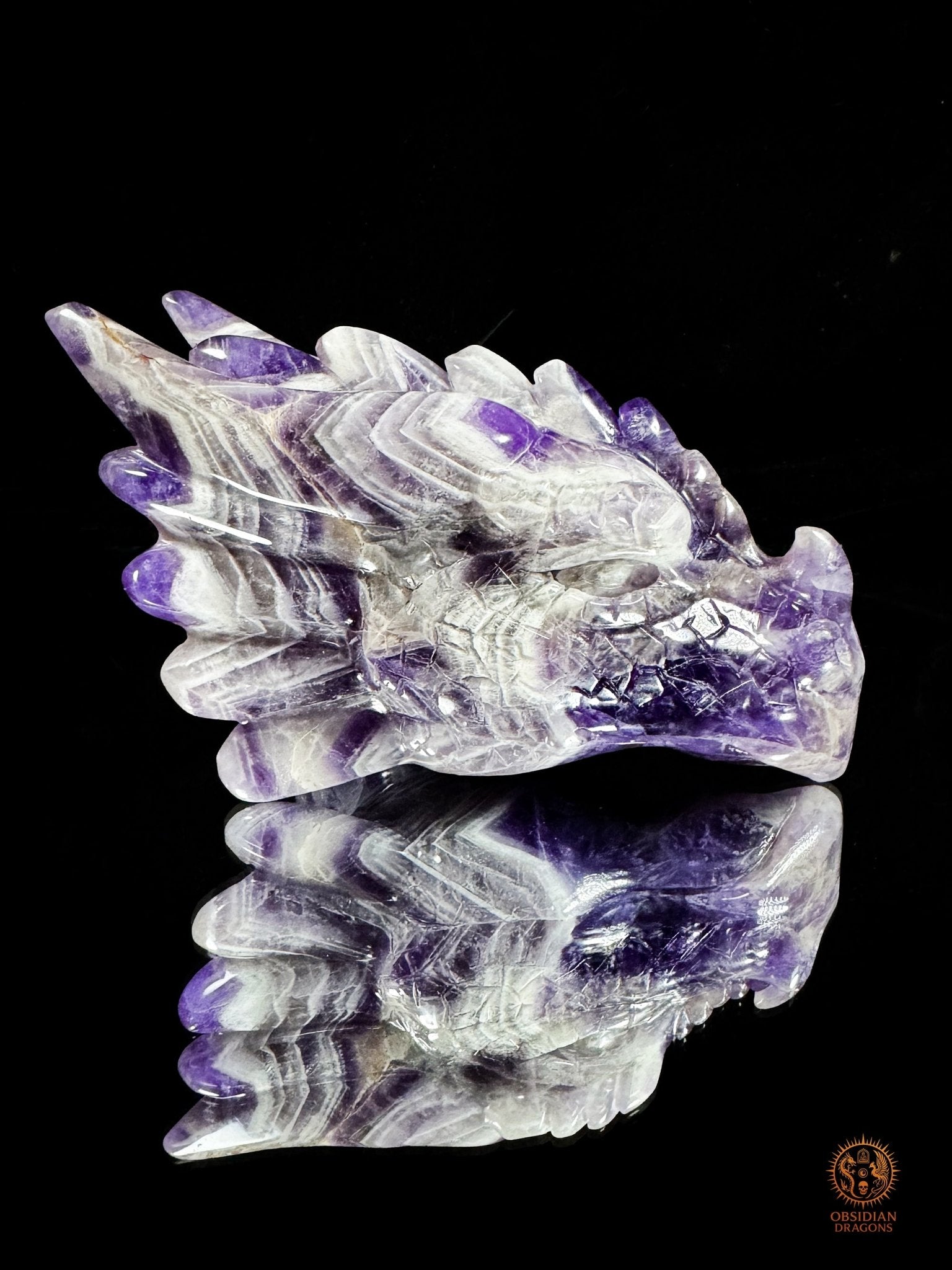 Tête de dragon en améthyste chevron - Le visionnaire | obsidian dragons