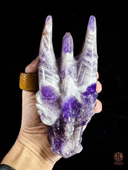 Tête de dragon en améthyste chevron - Le visionnaire | obsidian dragons