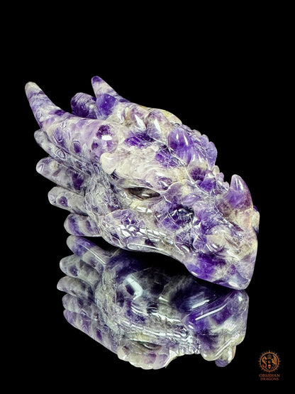 Tête de dragon en améthyste chevron - L'alchimiste | obsidian dragons