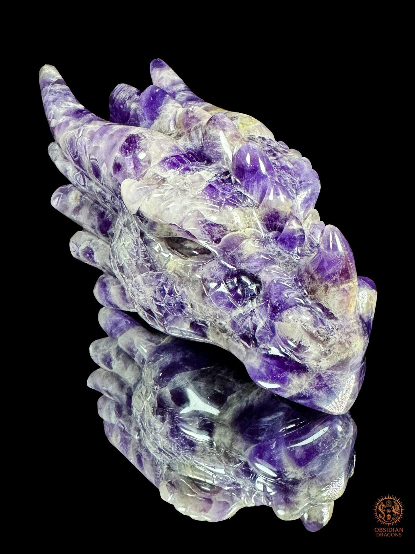 Tête de dragon en améthyste chevron - L'alchimiste | obsidian dragons