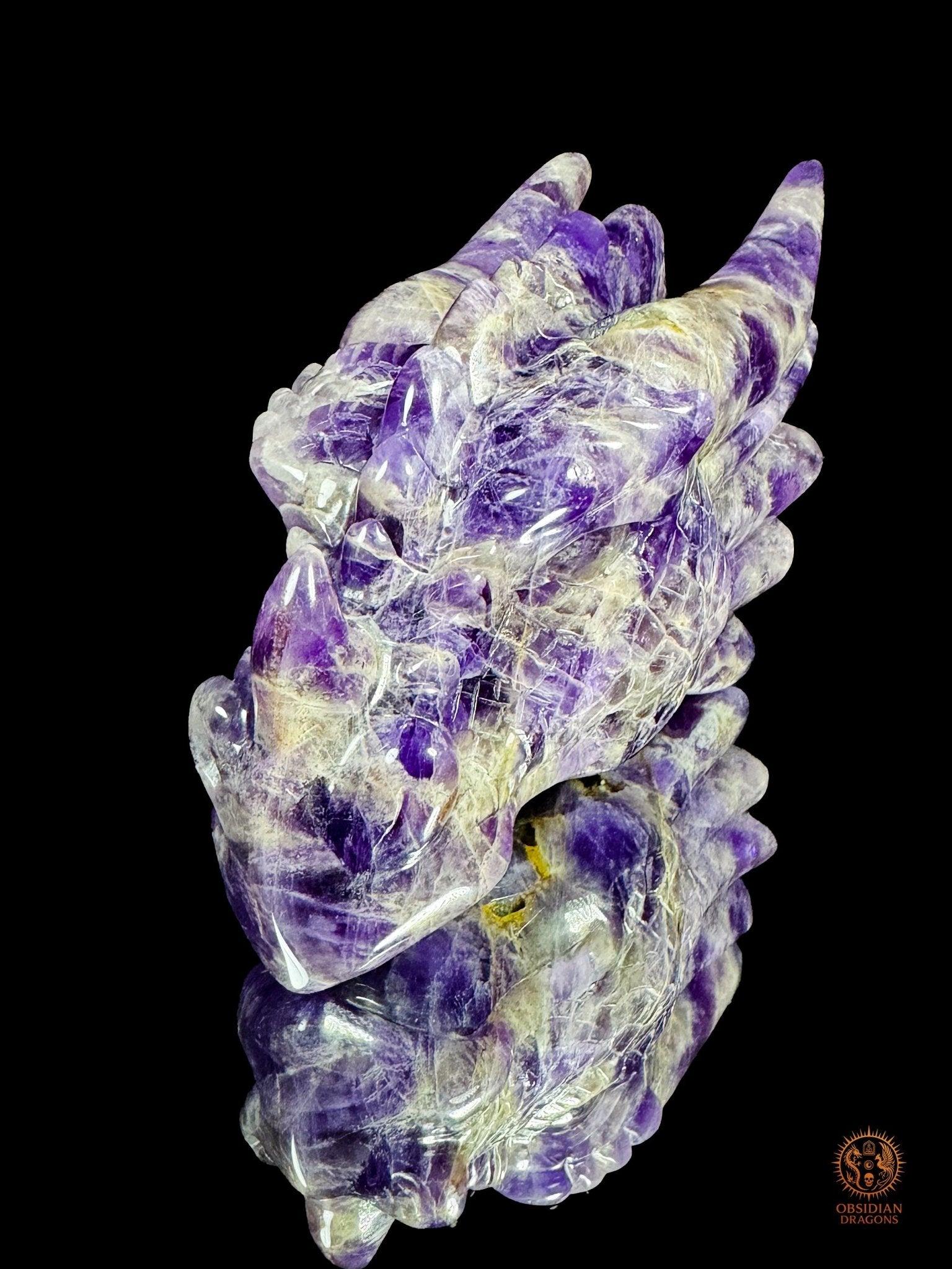 Tête de dragon en améthyste chevron - L'alchimiste | obsidian dragons