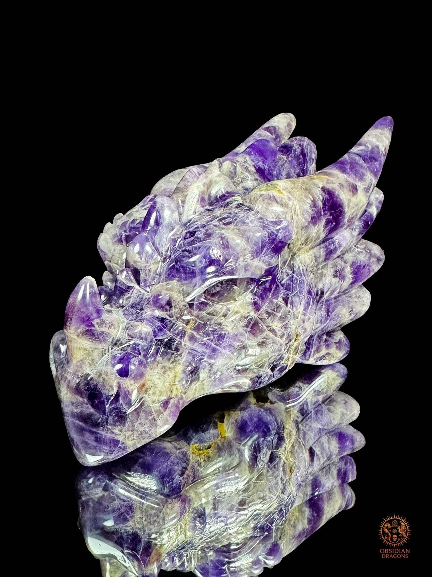 Tête de dragon en améthyste chevron - L'alchimiste | obsidian dragons
