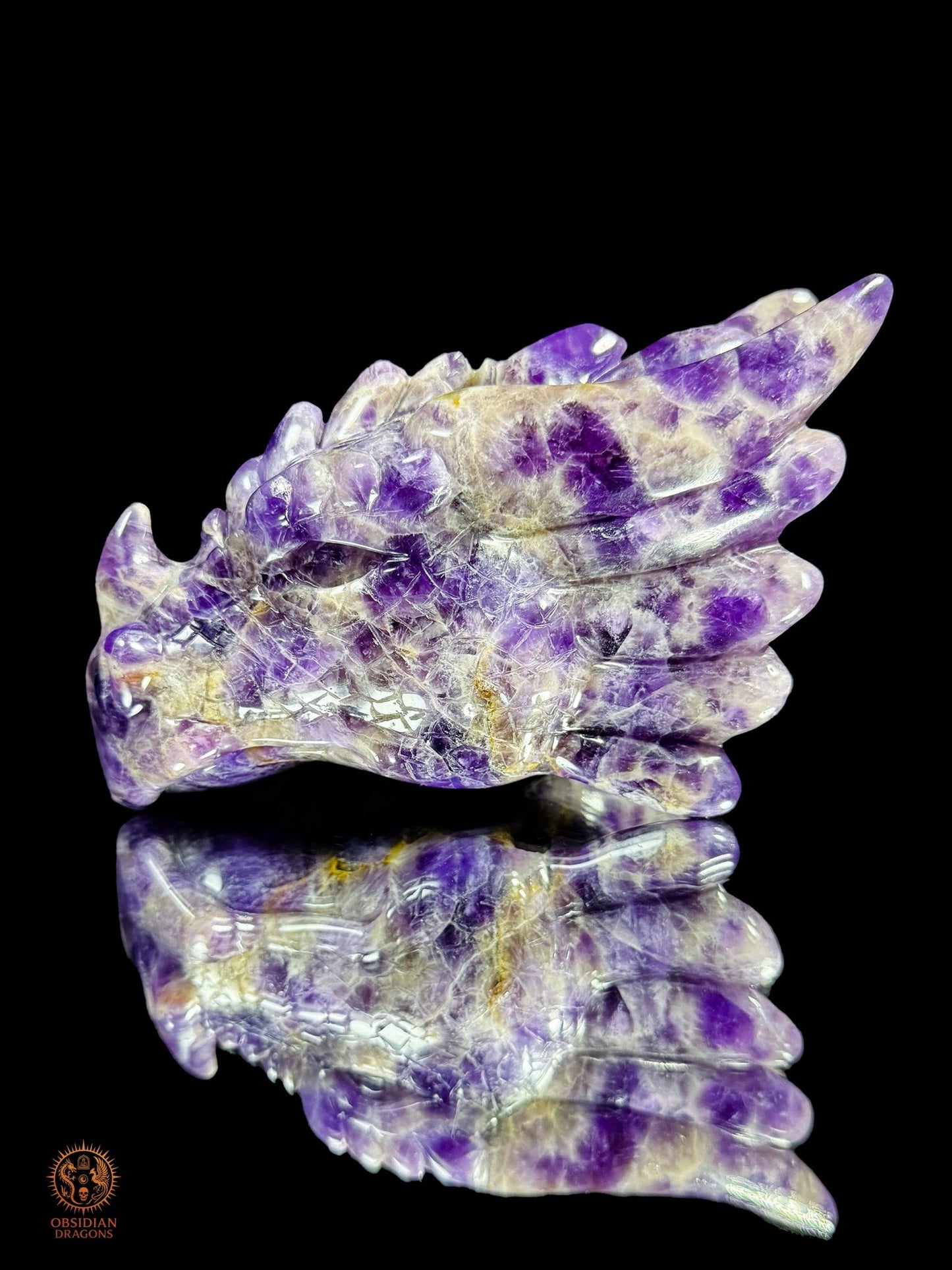 Tête de dragon en améthyste chevron - L'alchimiste | obsidian dragons