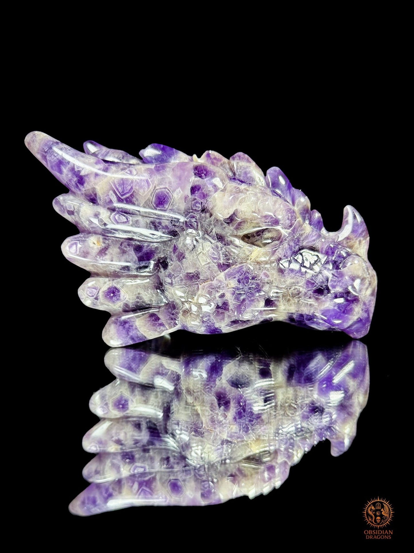 Tête de dragon en améthyste chevron - L'alchimiste | obsidian dragons