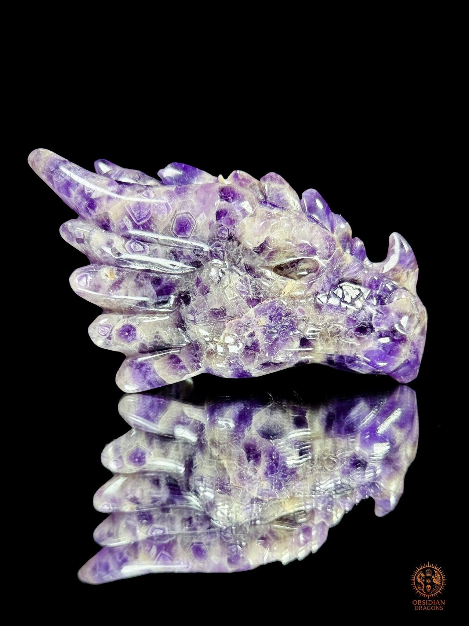 Tête de dragon en améthyste chevron - L'alchimiste | obsidian dragons