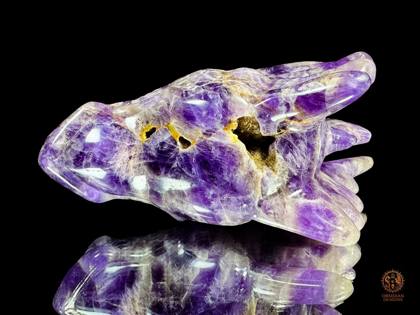 Tête de dragon en améthyste chevron - L'alchimiste | obsidian dragons