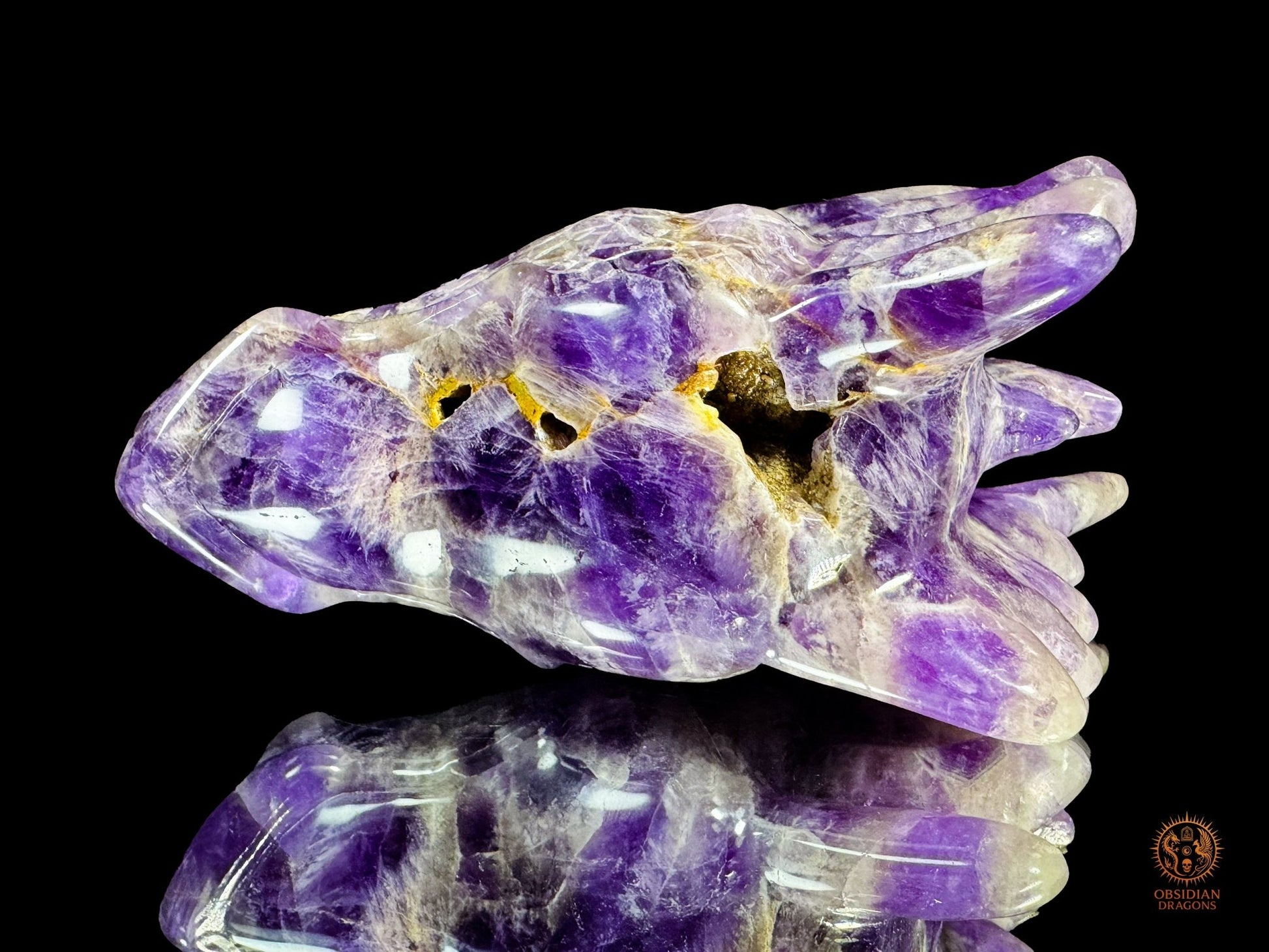 Tête de dragon en améthyste chevron - L'alchimiste | obsidian dragons