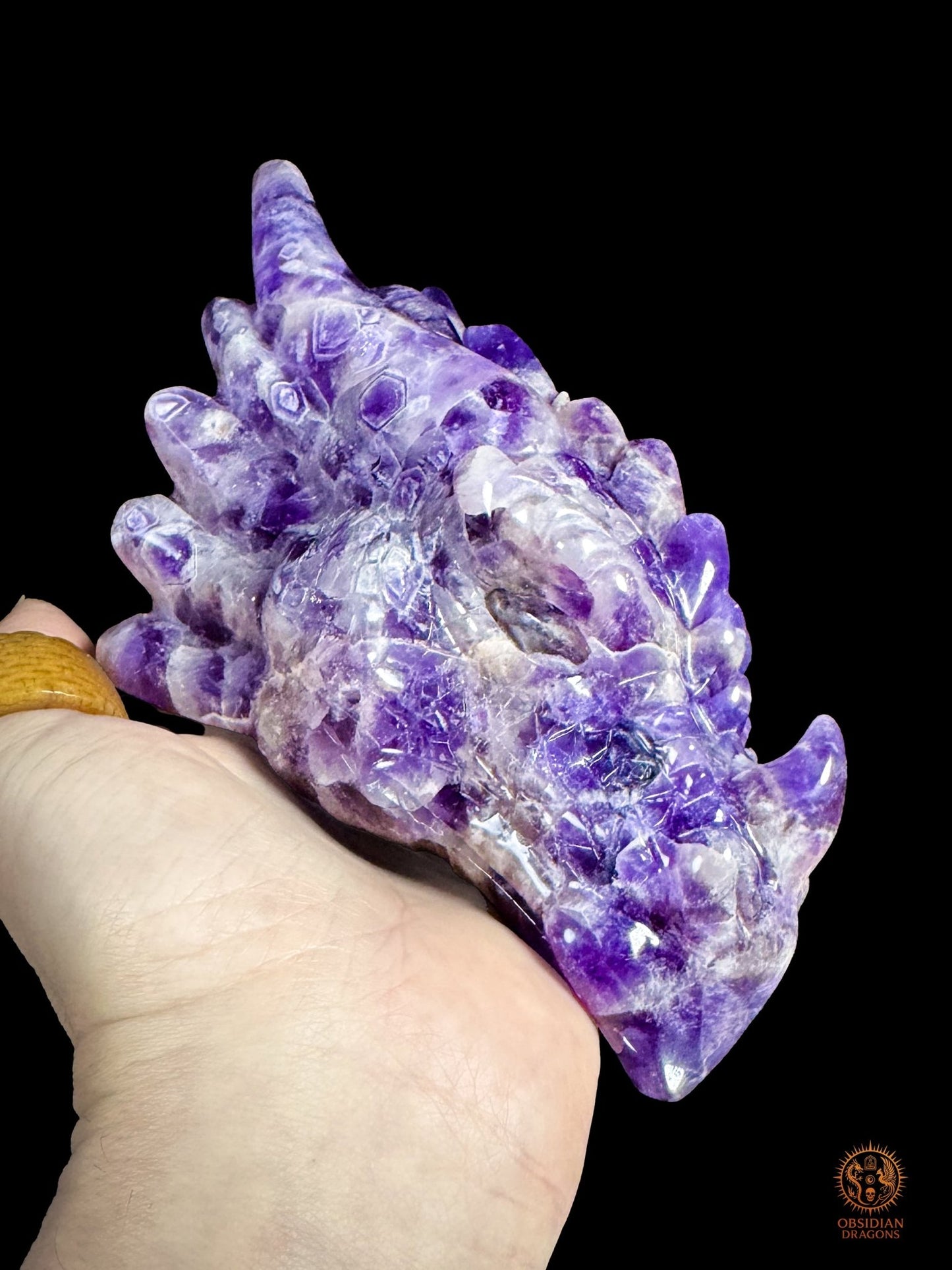 Tête de dragon en améthyste chevron - L'alchimiste | obsidian dragons