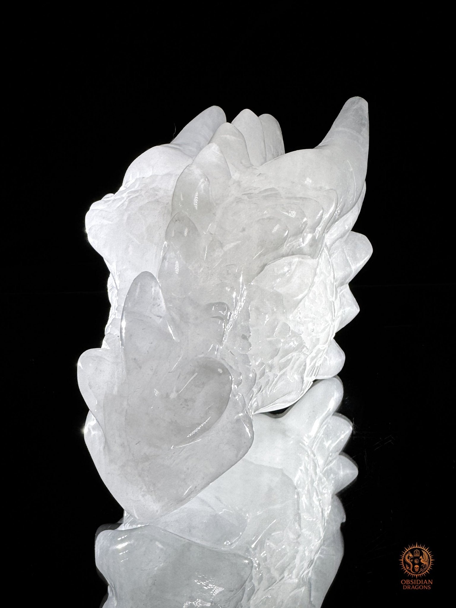 Tête de dragon en cristal de roche - Gardien de lumière | obsidian dragons