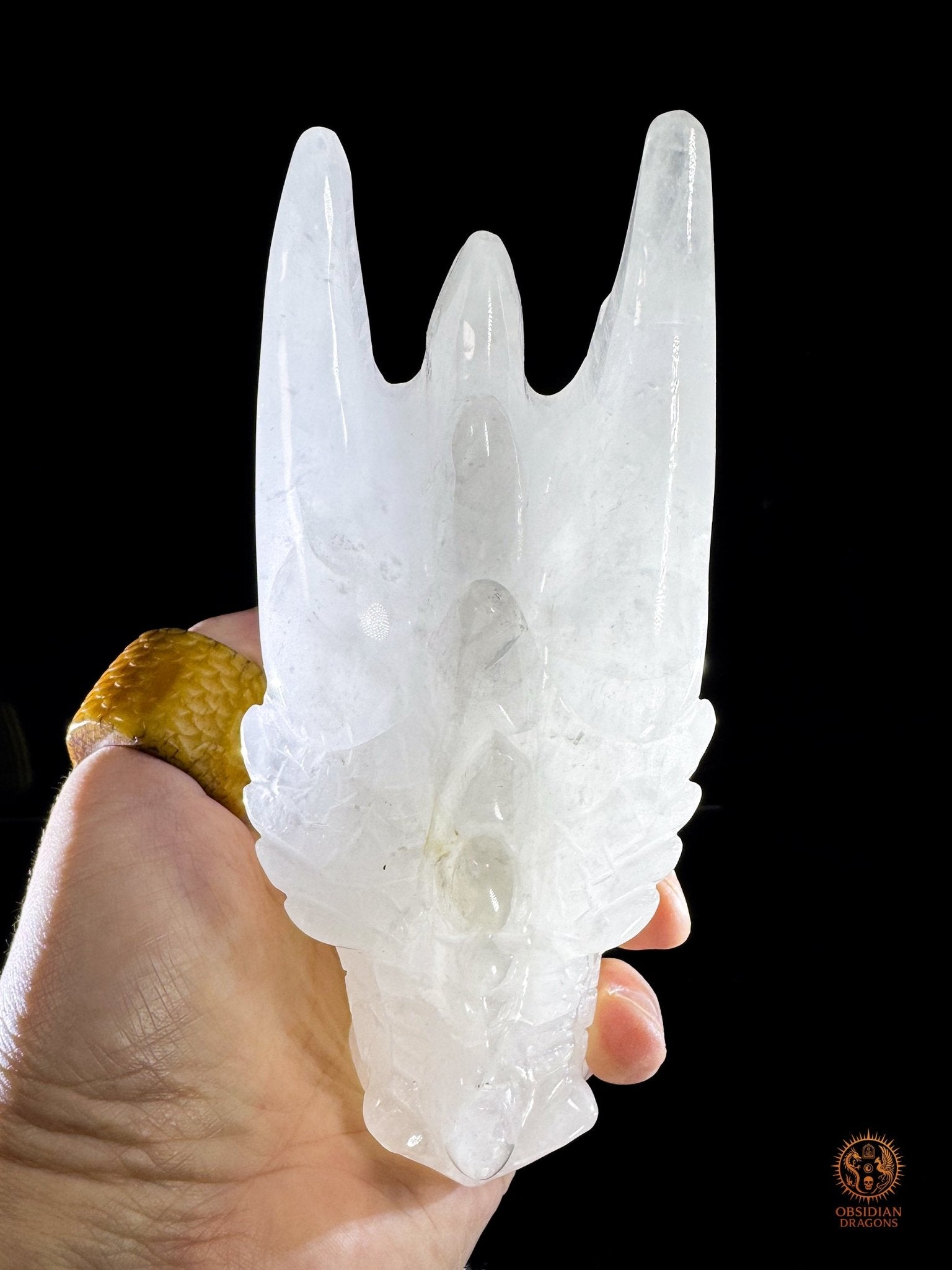 Tête de dragon en cristal de roche - Gardien de lumière | obsidian dragons