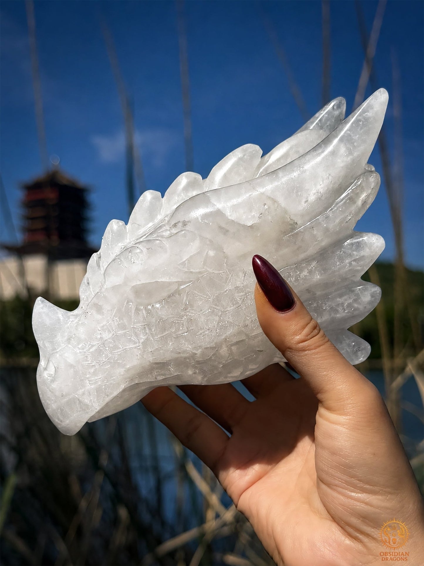 Tête de dragon en cristal de roche - Gardien de lumière