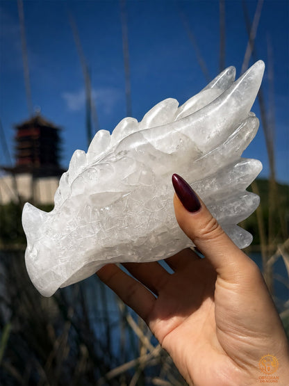 Tête de dragon en cristal de roche - Gardien de lumière
