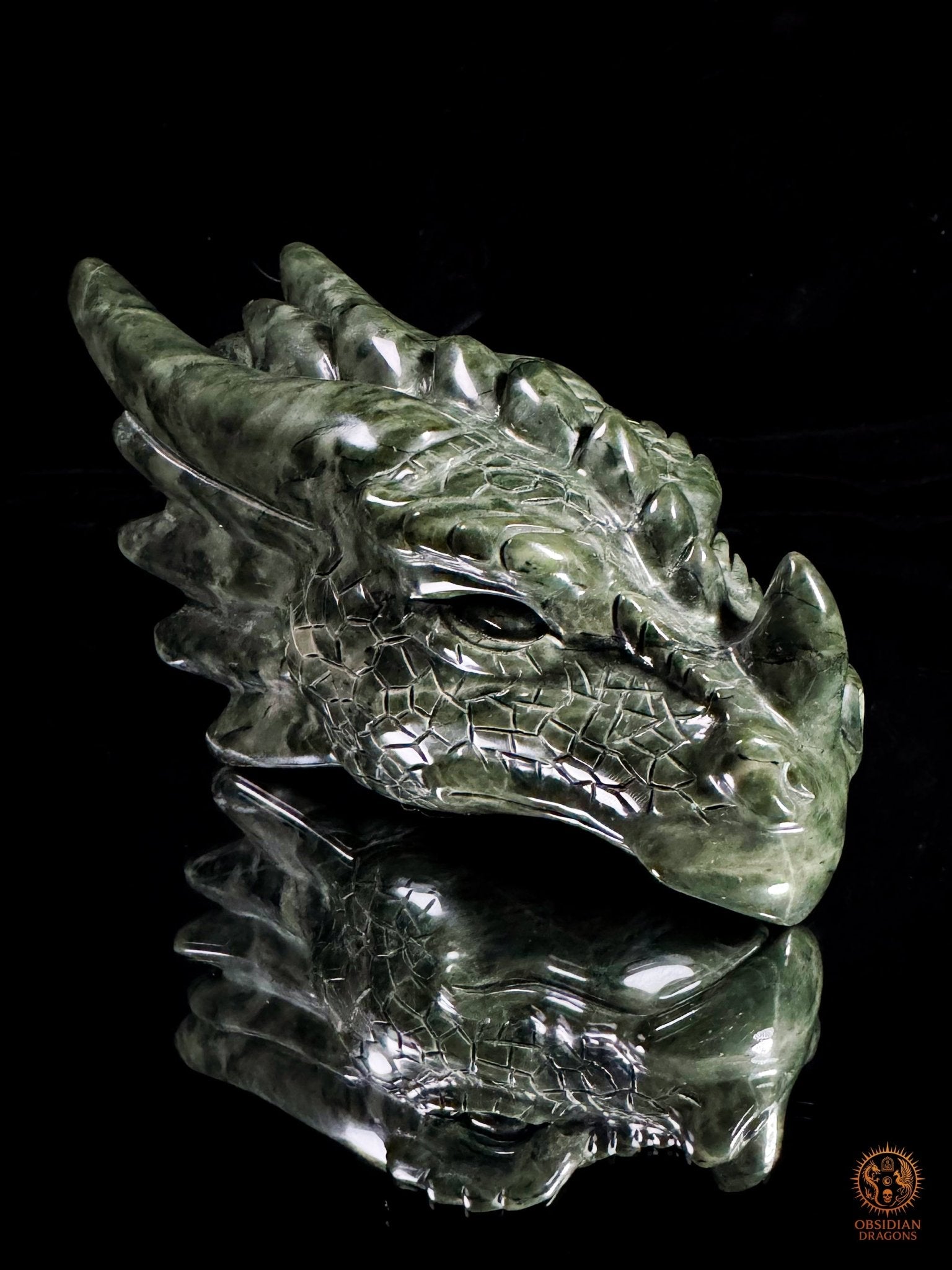 Tête de dragon en jade des neuf dragons – Souffle originel | obsidian dragons