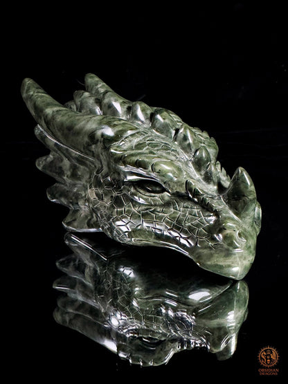 Tête de dragon en jade des neuf dragons – Souffle originel | obsidian dragons